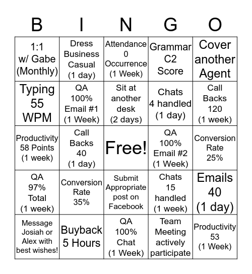 Comms Bingo Card