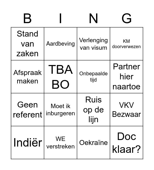 IND Bingo Card