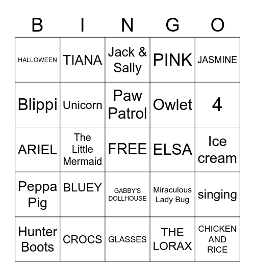 LAUREN'S 4th BIRTHDAY Bingo Card