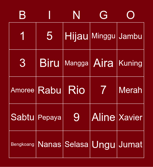 Wangi yuk Bingo Card