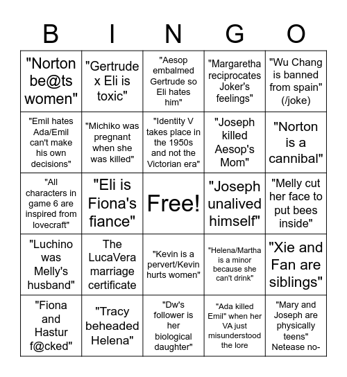 IDV misinformation bingo Card