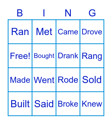 IRREGULAR VERBS BINGO Card