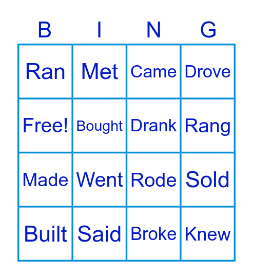 IRREGULAR VERBS BINGO Card
