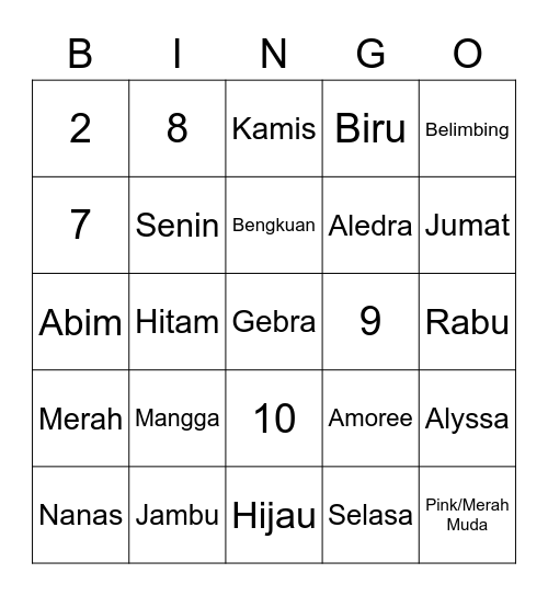 Narzhia Bingo Card