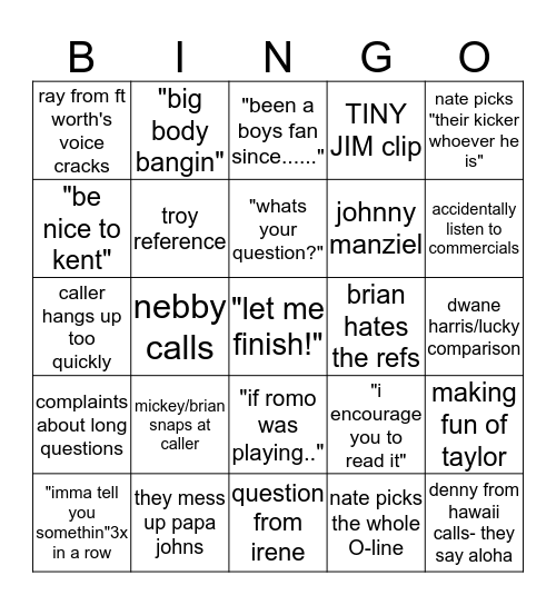 Talkin cowboys break bingo Card