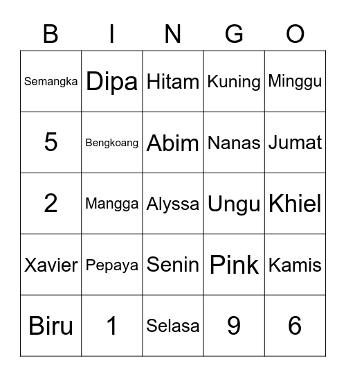 Xavier Bingo Card