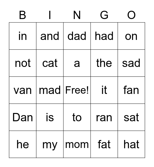 Dad and Mom Bingo Card