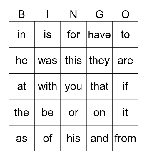 Heart Words Units 3-7 Bingo Card