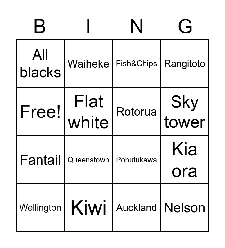 Nz bingo Card