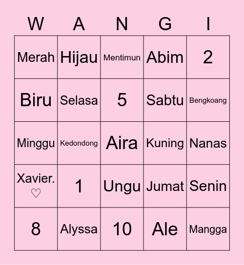 Alyssa’s Board Bingo Card