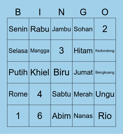 Khiel Bingo Card