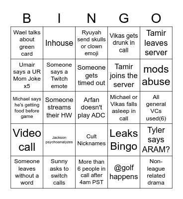 Area 38 Bingo Card