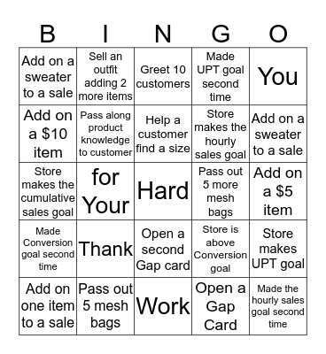 Employee Appreciation Bingo Card