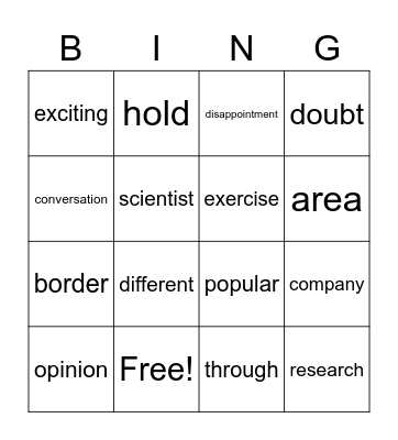 Week 3 Vocabulary Bingo Card