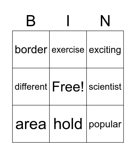 Week 3 Vocabulary Bingo Card