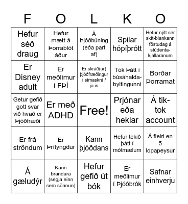 Þorrablót 2023 Bingo Card