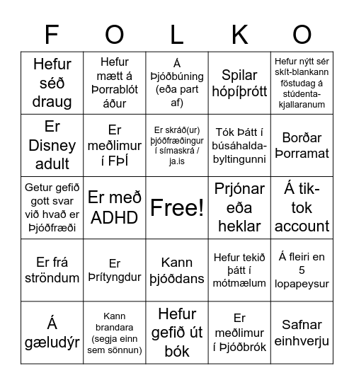 Þorrablót 2023 Bingo Card