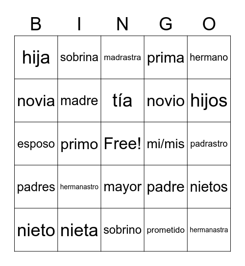 Familia Bingo Card