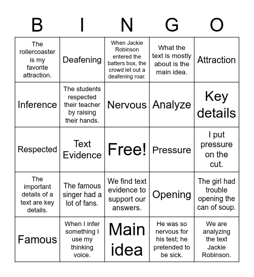 Intervention Bingo Card