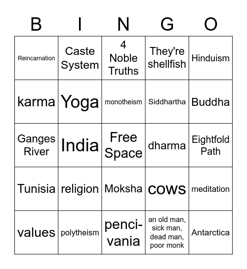 Hinduism and Buddhism Bingo Card