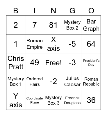 Math Bingo 2/17/23 Bingo Card