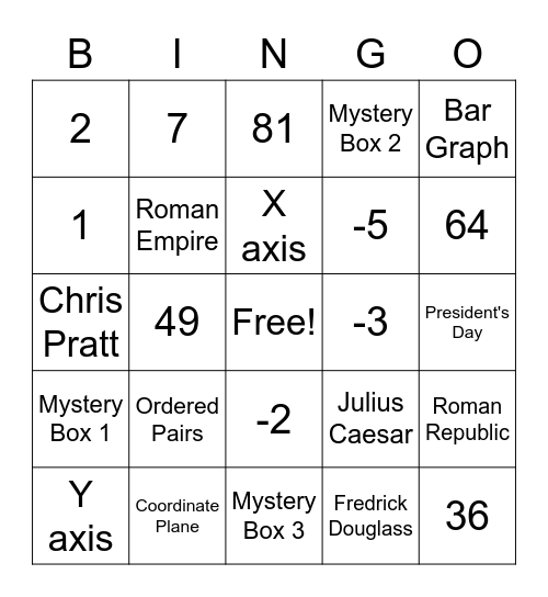 Math Bingo 2/17/23 Bingo Card