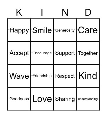 KINDNESS Bingo Card