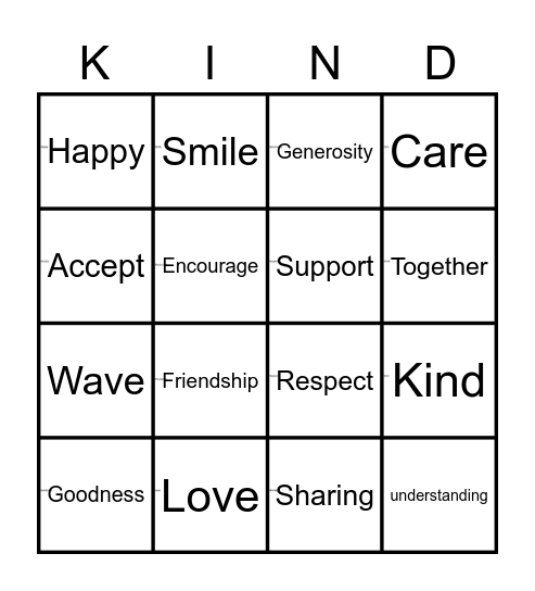 KINDNESS Bingo Card