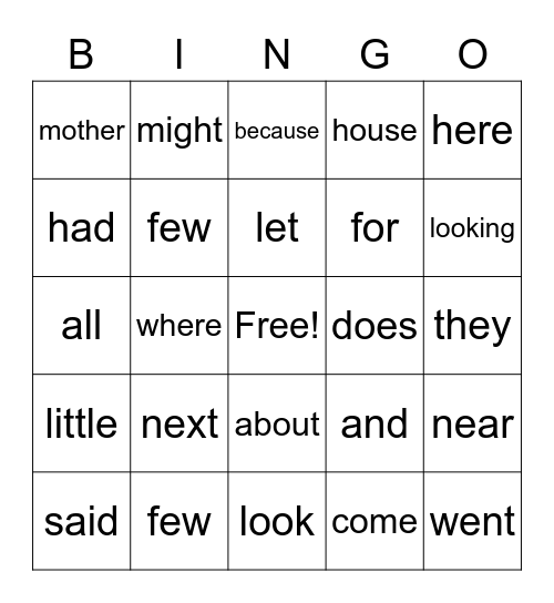 Family Fun Night Bingo Card