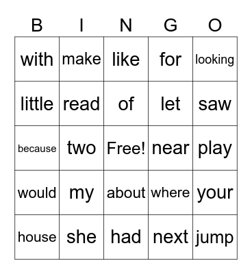 Family Fun Night Bingo Card
