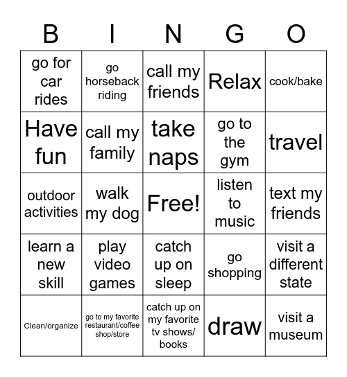 SCHOOL BREAK, WOHOO!!!! Bingo Card