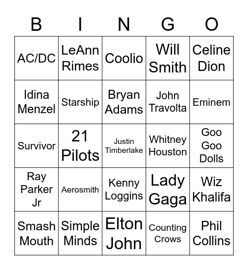 Movie Songs Bingo Card