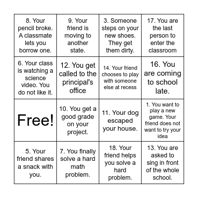 Feelings Bingo Card