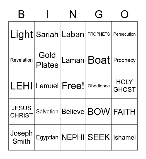 Book Of Mormon Bingo Card