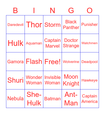 SUPERHERO BINGO Card