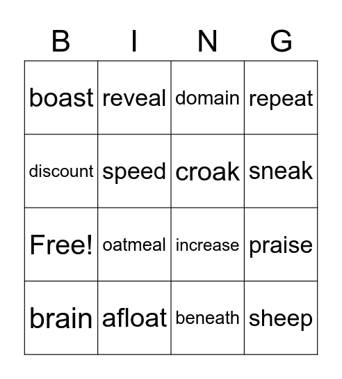 Vowel Teams Bingo Card