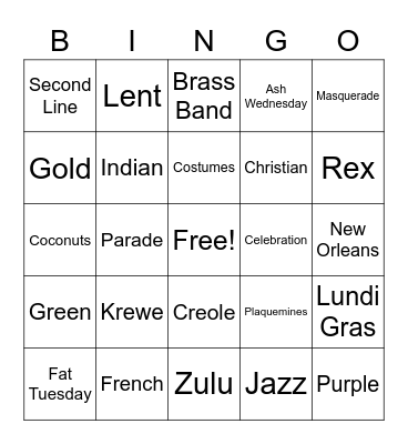 Mardi Gras Bingo Card