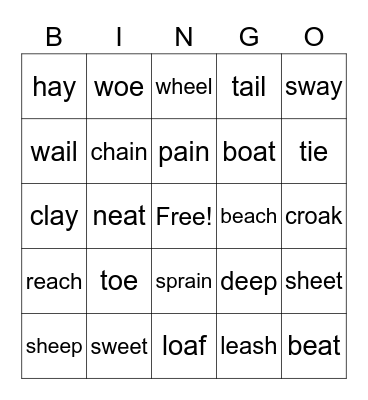 Long Vowel Teams Bingo Card