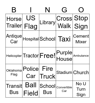 Highway Bingo Card