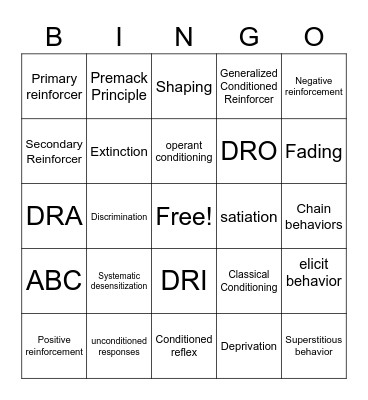 Behavior Vocab Bingo Card