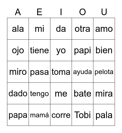 Palabras de uso frecuente Bingo Card