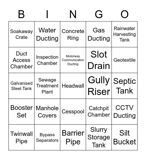 Cotterill Drainage Product Bingo Card