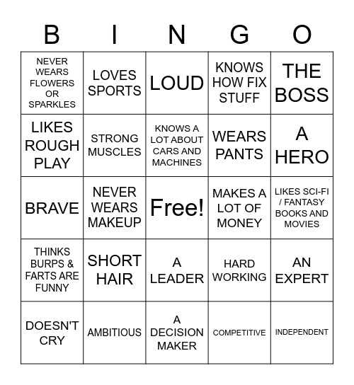 Masculinity Bingo Card