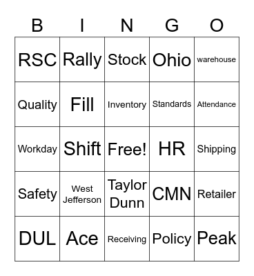 West Jefferson RSC Bingo Card
