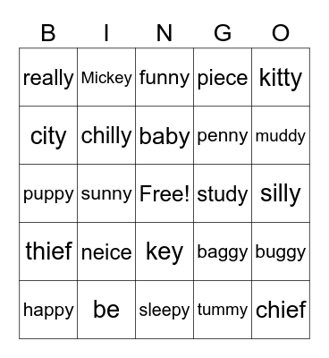 1st gr Long e (y,ey,ie) Bingo Card