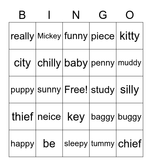 1st gr Long e (y,ey,ie) Bingo Card