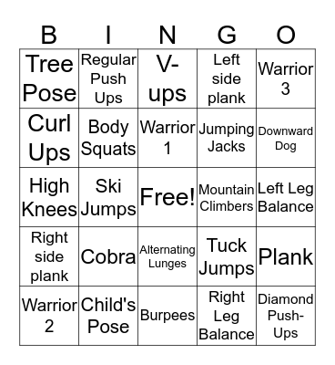 Fitness Bingo Card