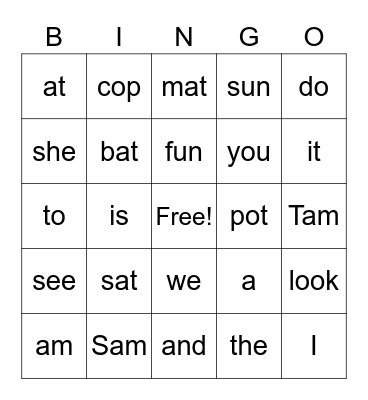 First Sight Words Bingo Card