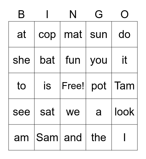 First Sight Words Bingo Card
