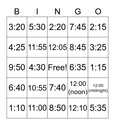 Time Bingo Card